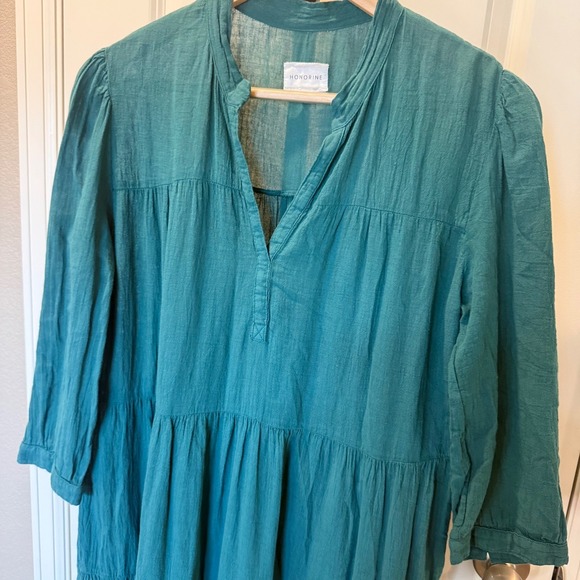 Honorine Lagoon Teal Cotton Gauze Tiered Maxi Dress Boho Resort Vacation Size M - Picture 2 of 7